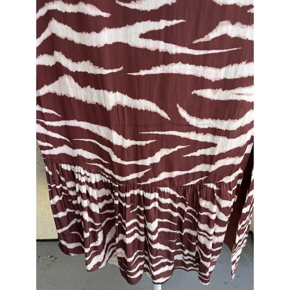 Paige Jade Cherrywood Cream Zebra printed halter ruffle hem midi dress Small - Picture 4 of 15